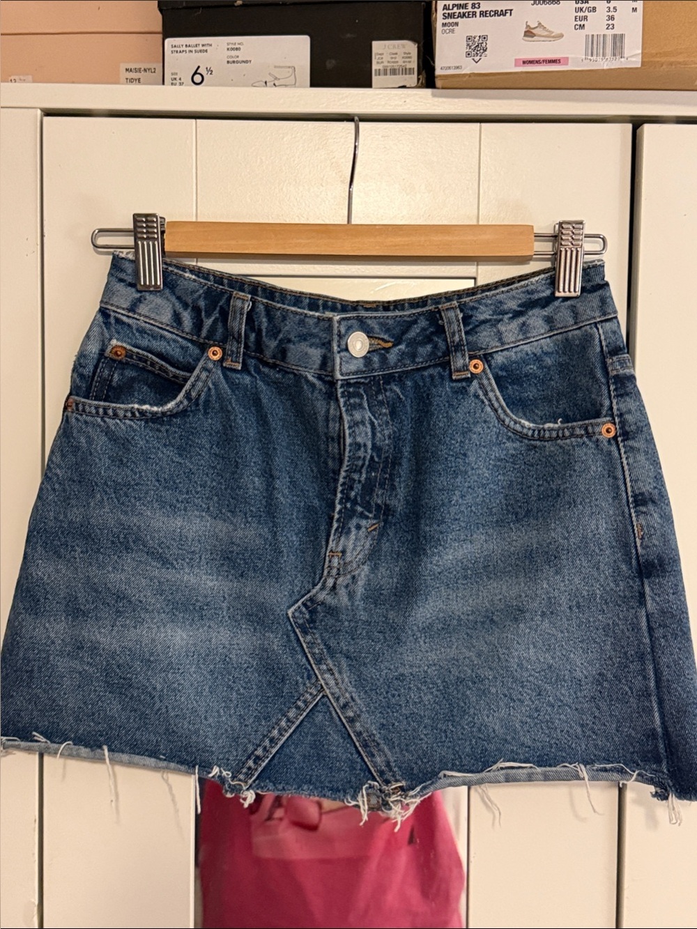 Topshop Petite MOTO Distressed Denim Mini Skirt Raw Hem|Blue|Size US 4